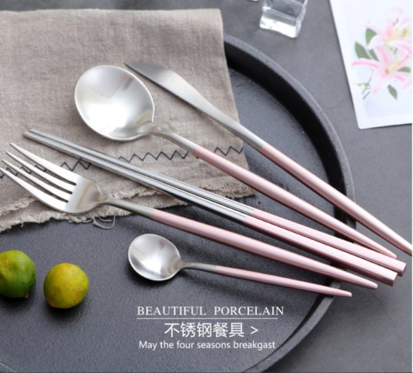 R13 ชุดช้อน ส้อม มีด สแตนเลส สีโรสโกลด์ และสีโรสซิลเวอร์ อุปกรณ์รับประทานอาหาร สวย สร้างสีสันให้โต๊ะอาหารคุณ - Image 6