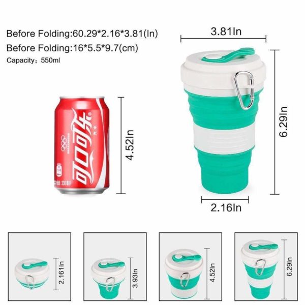 แก้วซิลิโคนพับได้ 550ml พกพาสะดวก พร้อมหลอด และสายทำความสะอาด ซิลิโคนคุณภาพดีหนา แก้วพับได้ พร้อมตัวล็อคแขวนง่าย - Image 4