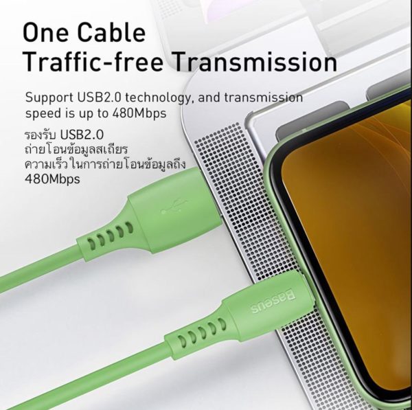 Baseus สายชาร์จ iPhone 2.4A ยาว1.2เมตร สีสวย เหมาะกับiPhone11 สายนิ่ม แต่แข็งแรงงอแล้วไม่หักใน - Image 5