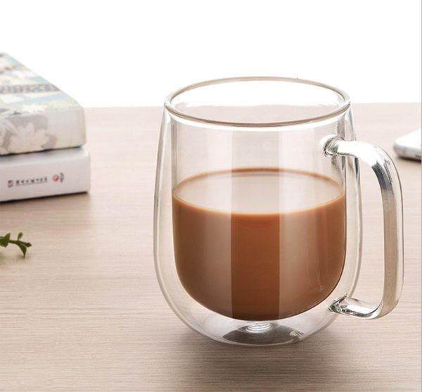 แก้ว2ชั้น 250ml แก้วกาแฟ เบียร์ เครื่องดื่ม แบบมีหูจับ รักษาความเย็น-ร้อนได้ดี